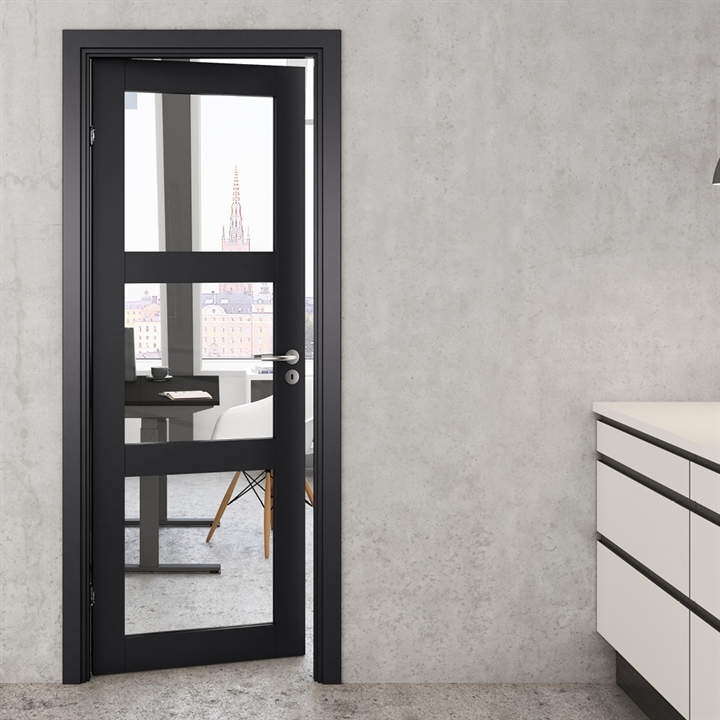 Sort Massiv Kvadrat 3 glasdør M8x20,5 med skjulte hængsler - Safco Doors